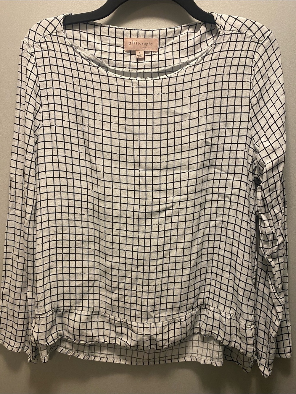 Philosophy White Long-Sleeve Grid Print Tee